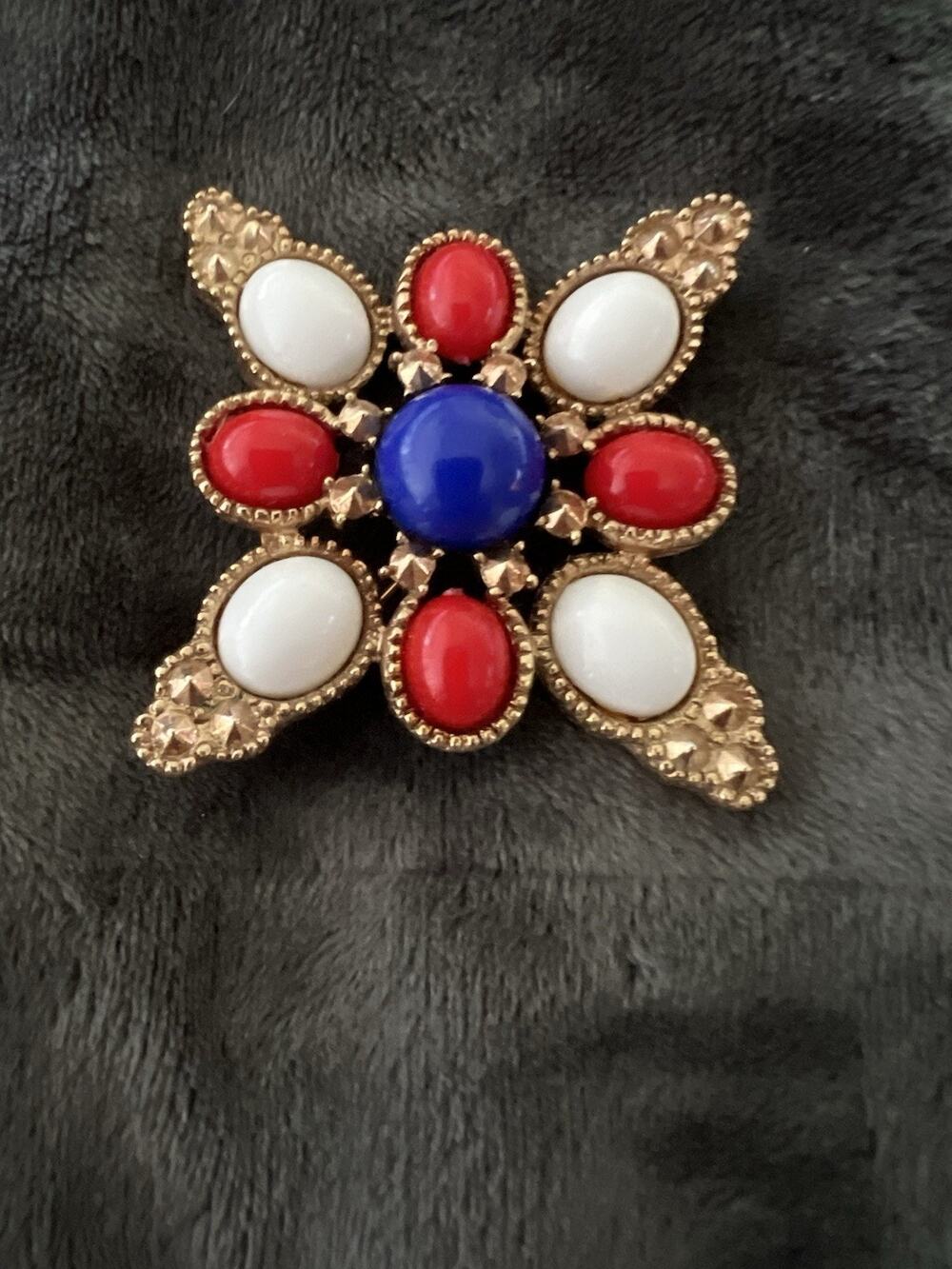 Sarah Coventry Vintage Red White Blue Starburst Brooch